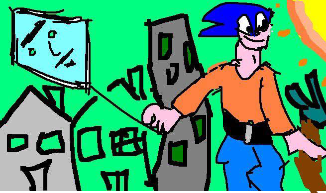 Sonic guy flying a kite